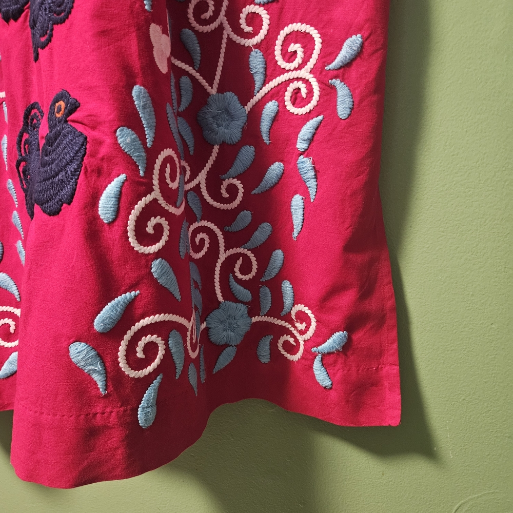 Frances Valentine Embroidered Peacock Caftan Red & Blues Maxi Dress - Picture 6 of 16